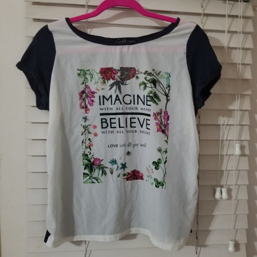 Fashion House Small I am Imagine and Believe silk front T-shirt